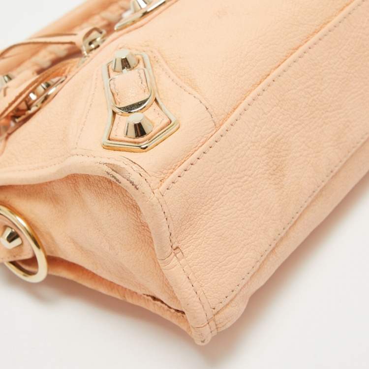 Pre Owned Balenciaga Peach Leather Mini Classic Metallic Edge City Bag