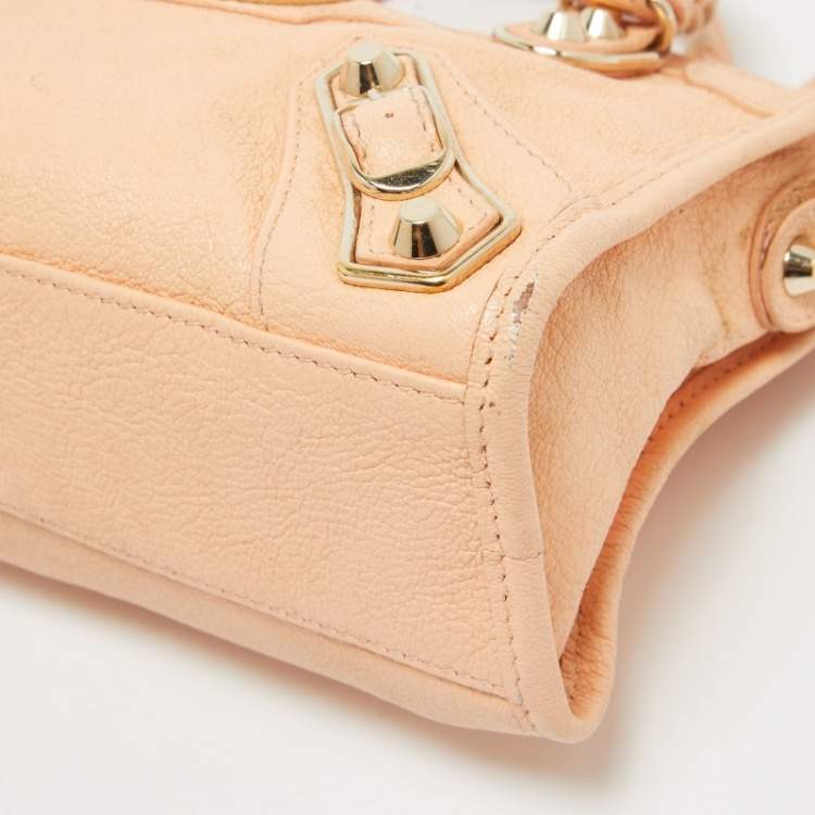 Pre Owned Balenciaga Peach Leather Mini Classic Metallic Edge City Bag