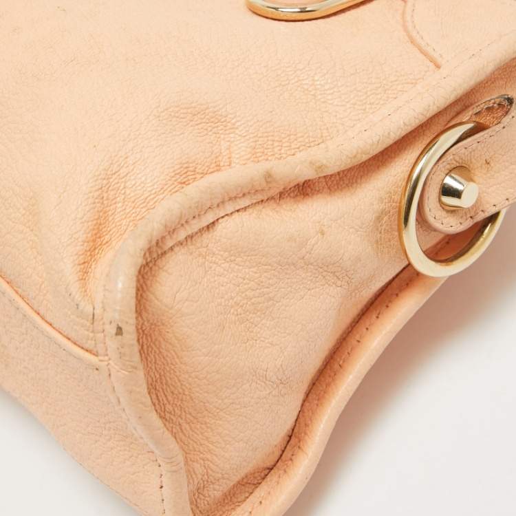 Pre Owned Balenciaga Peach Leather Mini Classic Metallic Edge City Bag