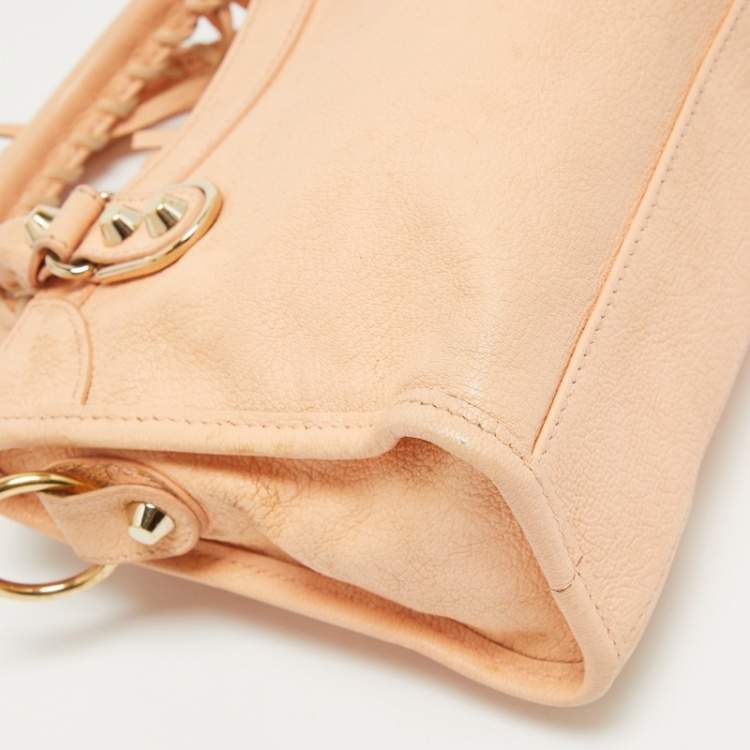 Pre Owned Balenciaga Peach Leather Mini Classic Metallic Edge City Bag