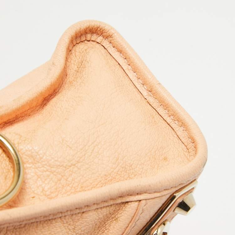 Pre Owned Balenciaga Peach Leather Mini Classic Metallic Edge City Bag