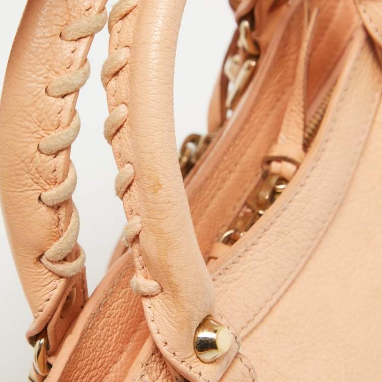 Pre Owned Balenciaga Peach Leather Mini Classic Metallic Edge City Bag