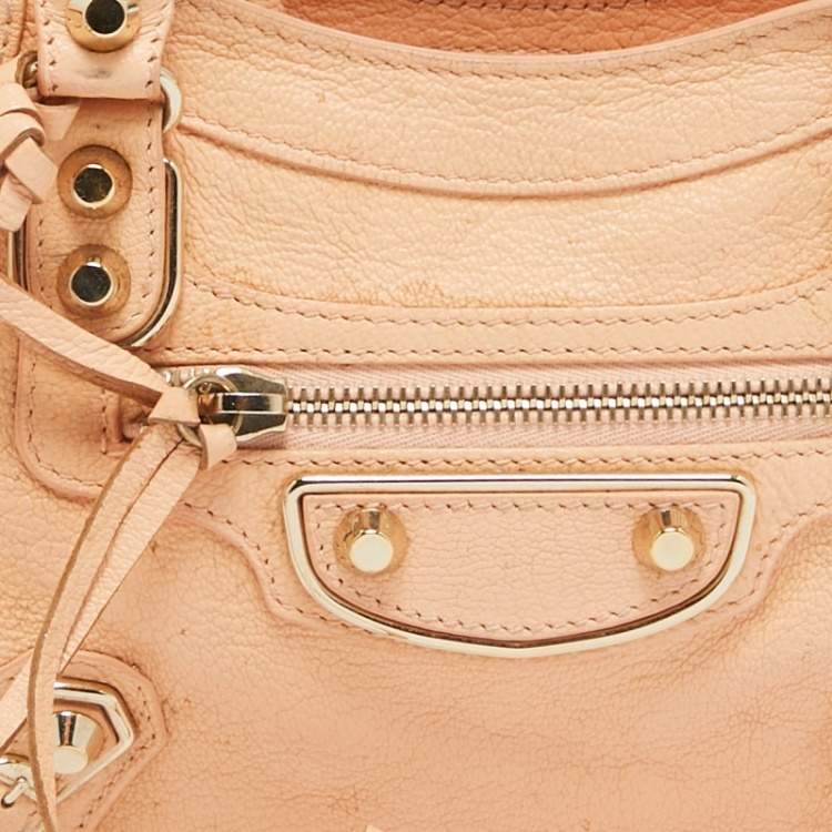 Pre Owned Balenciaga Peach Leather Mini Classic Metallic Edge City Bag