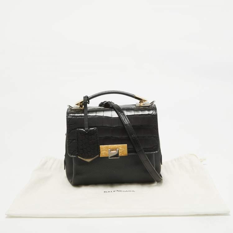 Pre Owned Balenciaga Black Alligator and Leather Le Dix Cartable Top Handle Bag