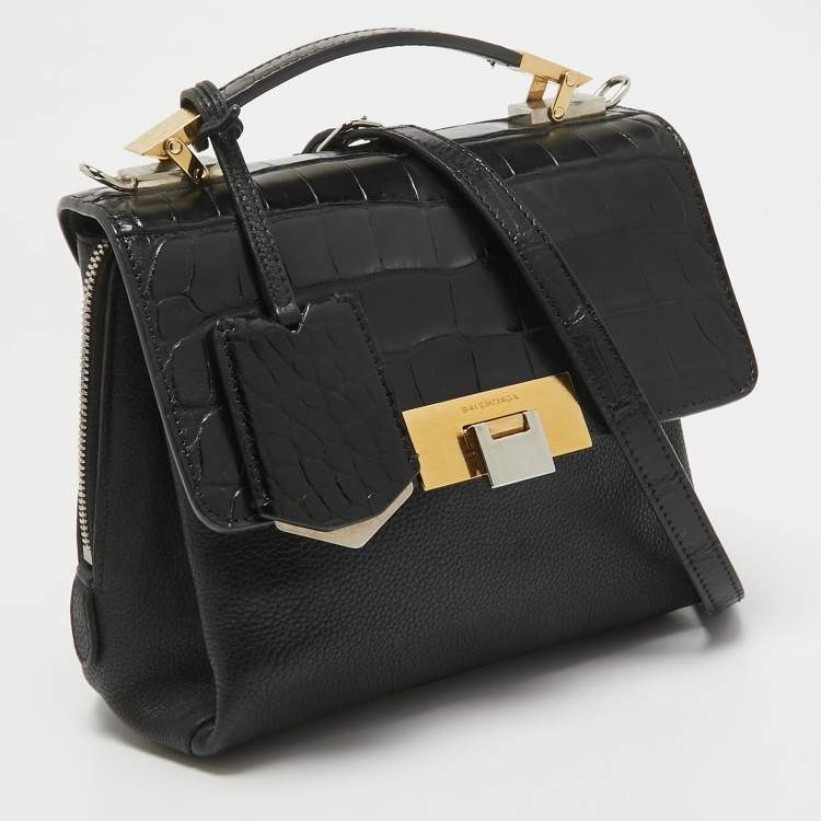 Pre Owned Balenciaga Black Alligator and Leather Le Dix Cartable Top Handle Bag