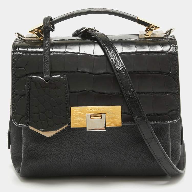 Pre Owned Balenciaga Black Alligator and Leather Le Dix Cartable Top Handle Bag