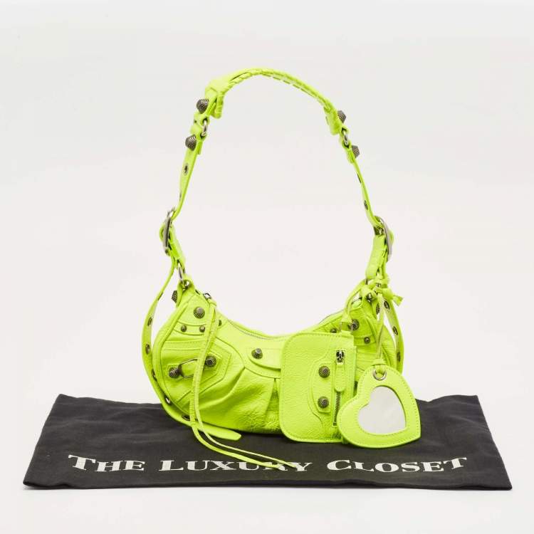 Pre Owned Balenciaga Neon Green Leather XS Le Cagole Shoulder Bag