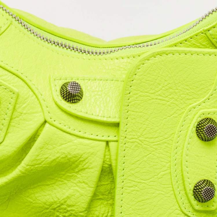 Pre Owned Balenciaga Neon Green Leather XS Le Cagole Shoulder Bag