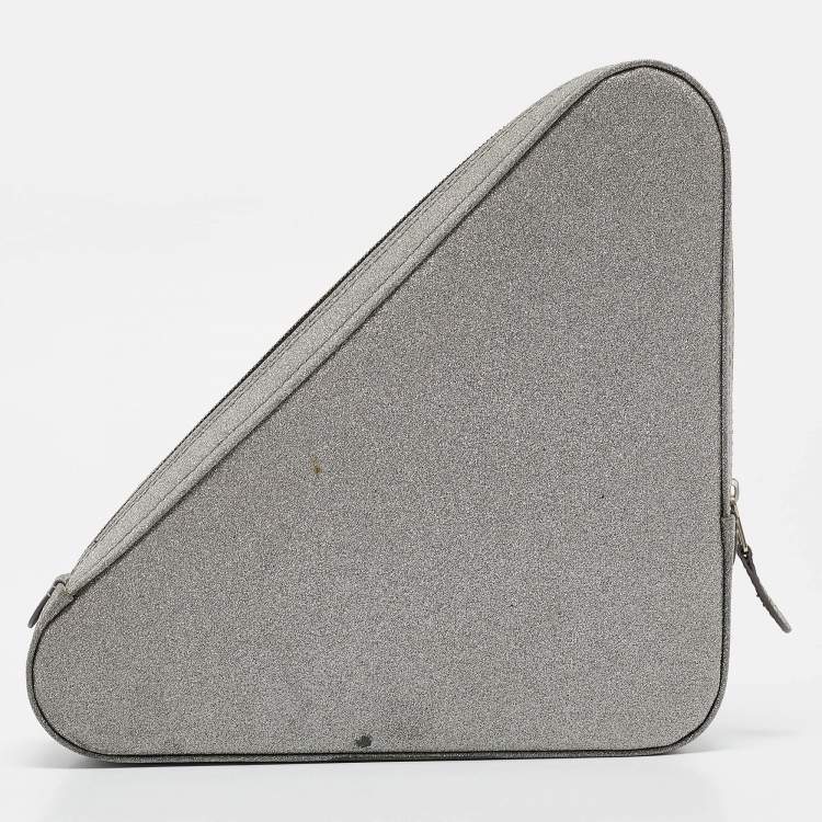 Pre Owned Balenciaga Silver Glitter Triangle Clutch