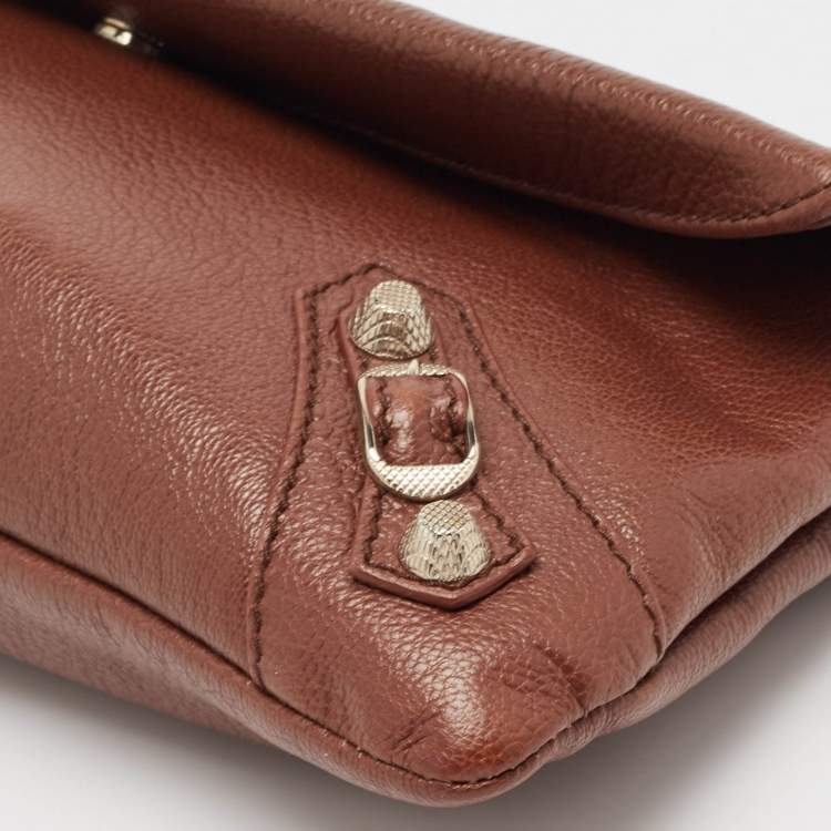 Pre Owned Balenciaga Brown Leather RH Classic Envelope Clutch