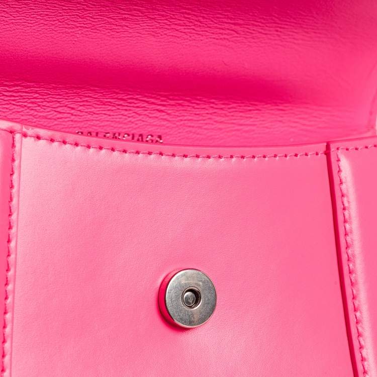 Pre Owned Balenciaga Neon Pink Leather XS Hourglass Top Handle Bag