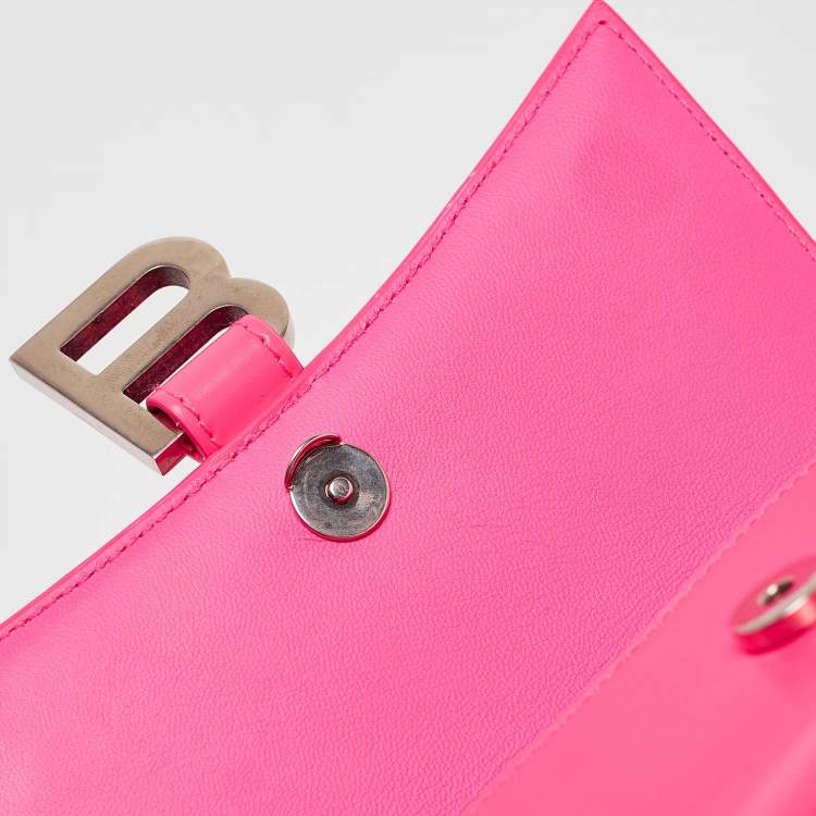 Pre Owned Balenciaga Neon Pink Leather XS Hourglass Top Handle Bag