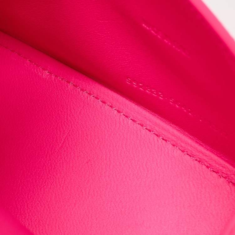 Pre Owned Balenciaga Neon Pink Leather XS Hourglass Top Handle Bag