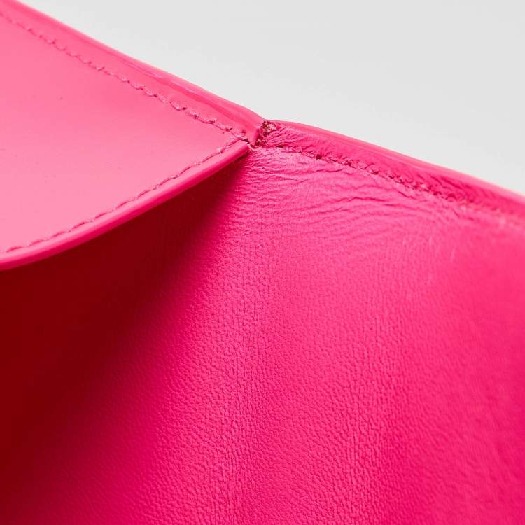Pre Owned Balenciaga Neon Pink Leather XS Hourglass Top Handle Bag