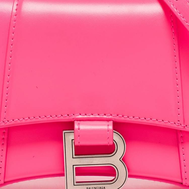 Pre Owned Balenciaga Neon Pink Leather XS Hourglass Top Handle Bag