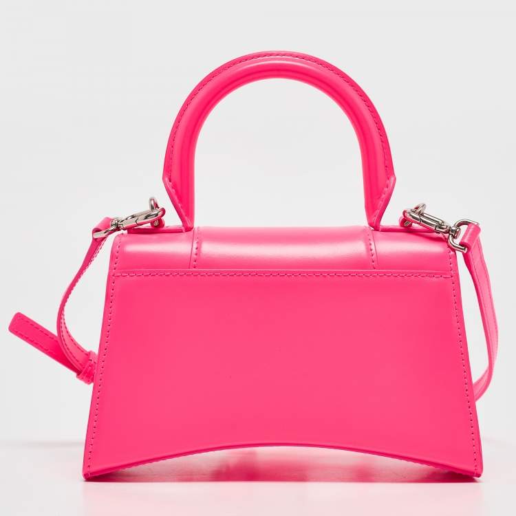 Pre Owned Balenciaga Neon Pink Leather XS Hourglass Top Handle Bag