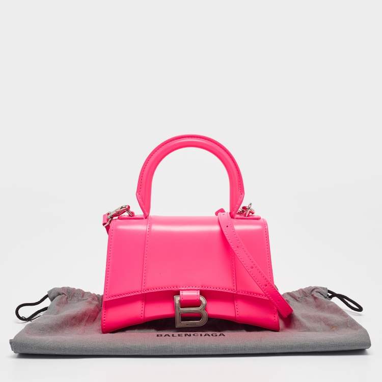 Pre Owned Balenciaga Neon Pink Leather XS Hourglass Top Handle Bag
