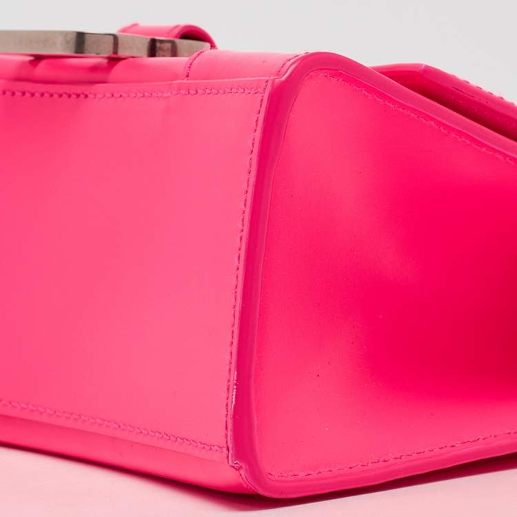 Pre Owned Balenciaga Neon Pink Leather XS Hourglass Top Handle Bag