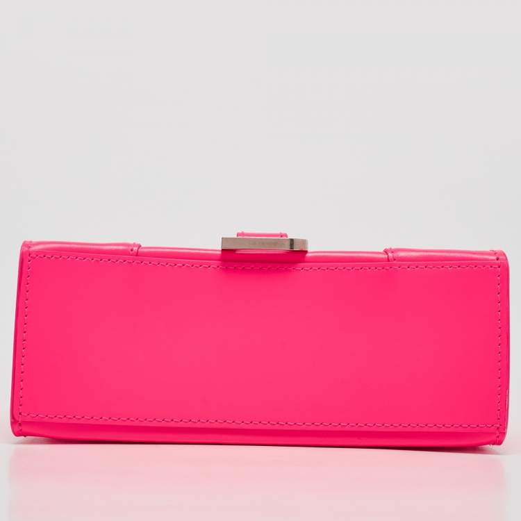 Pre Owned Balenciaga Neon Pink Leather XS Hourglass Top Handle Bag