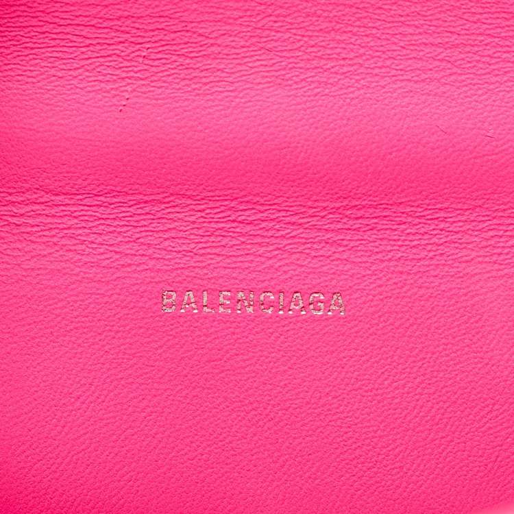 Pre Owned Balenciaga Neon Pink Leather XS Hourglass Top Handle Bag