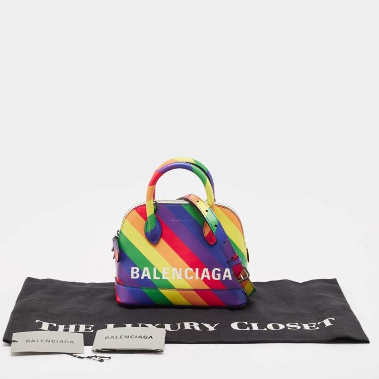 Pre Owned Balenciaga Multicolor Diagonal Rainbow Leather XXS Ville Bag