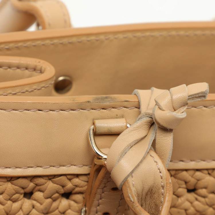 Pre Owned Balenciaga Beige Crochet Leather Mini A4 Tote