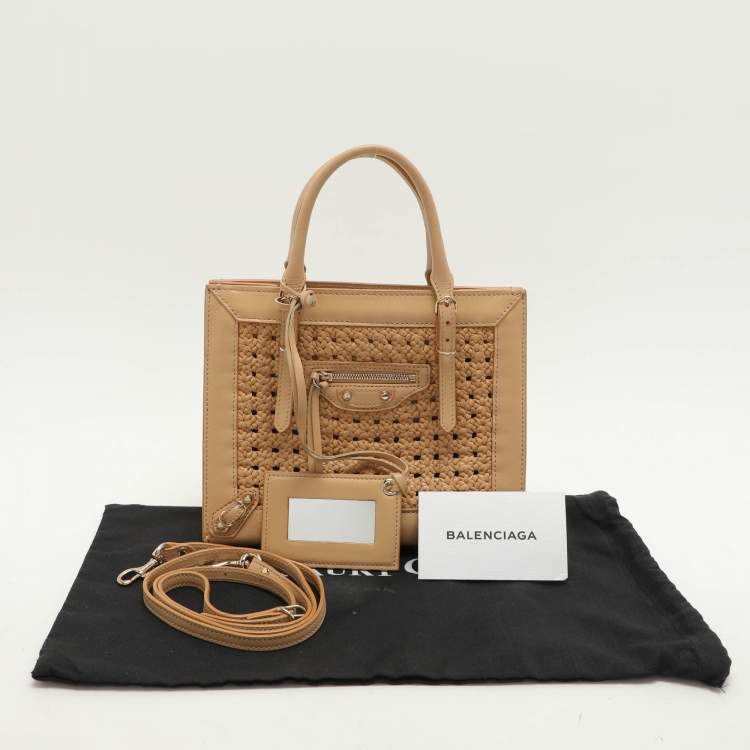 Pre Owned Balenciaga Beige Crochet Leather Mini A4 Tote