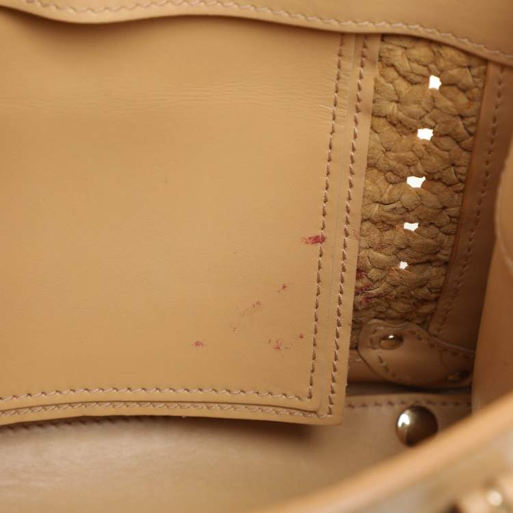 Pre Owned Balenciaga Beige Crochet Leather Mini A4 Tote