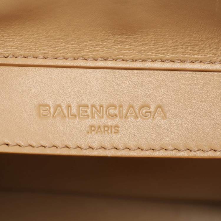Pre Owned Balenciaga Beige Crochet Leather Mini A4 Tote
