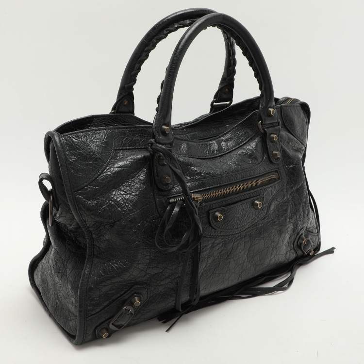 Pre Owned Balenciaga Black Leather Motorcycle City Bag
