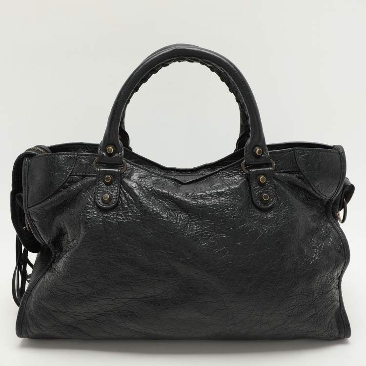 Pre Owned Balenciaga Black Leather Motorcycle City Bag