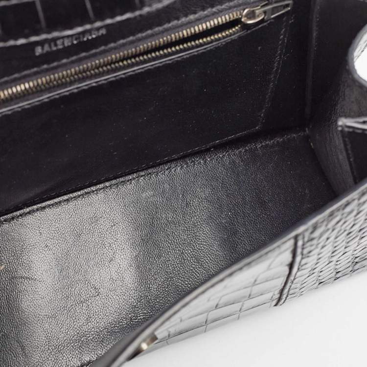 Pre Owned Balenciaga Black Croc Embossed Leather Hourglass Sling Shoulder Bag
