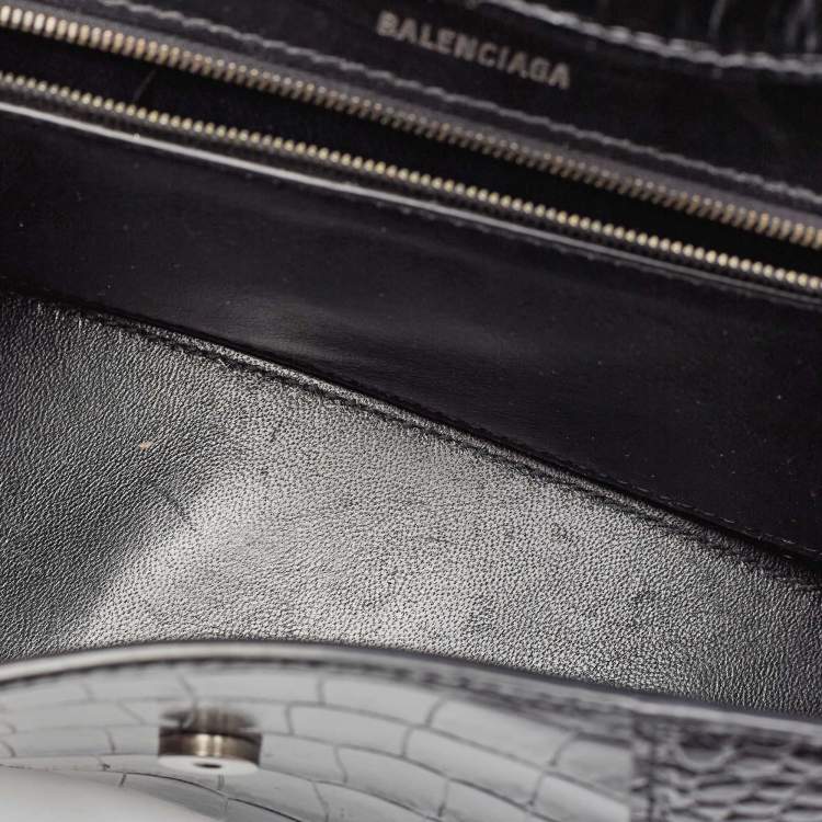 Pre Owned Balenciaga Black Croc Embossed Leather Hourglass Sling Shoulder Bag