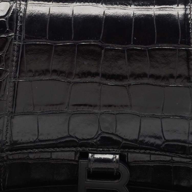 Pre Owned Balenciaga Black Croc Embossed Leather Hourglass Sling Shoulder Bag