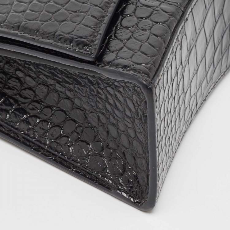 Pre Owned Balenciaga Black Croc Embossed Leather Hourglass Sling Shoulder Bag