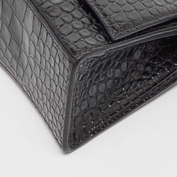 Pre Owned Balenciaga Black Croc Embossed Leather Hourglass Sling Shoulder Bag