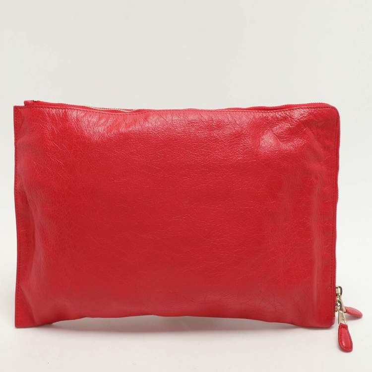 Pre Owned Balenciaga Red Leather Papier Clutch