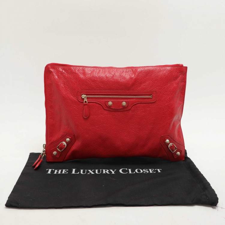 Pre Owned Balenciaga Red Leather Papier Clutch