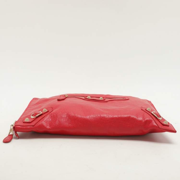 Pre Owned Balenciaga Red Leather Papier Clutch