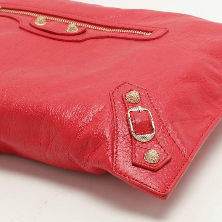 Pre Owned Balenciaga Red Leather Papier Clutch