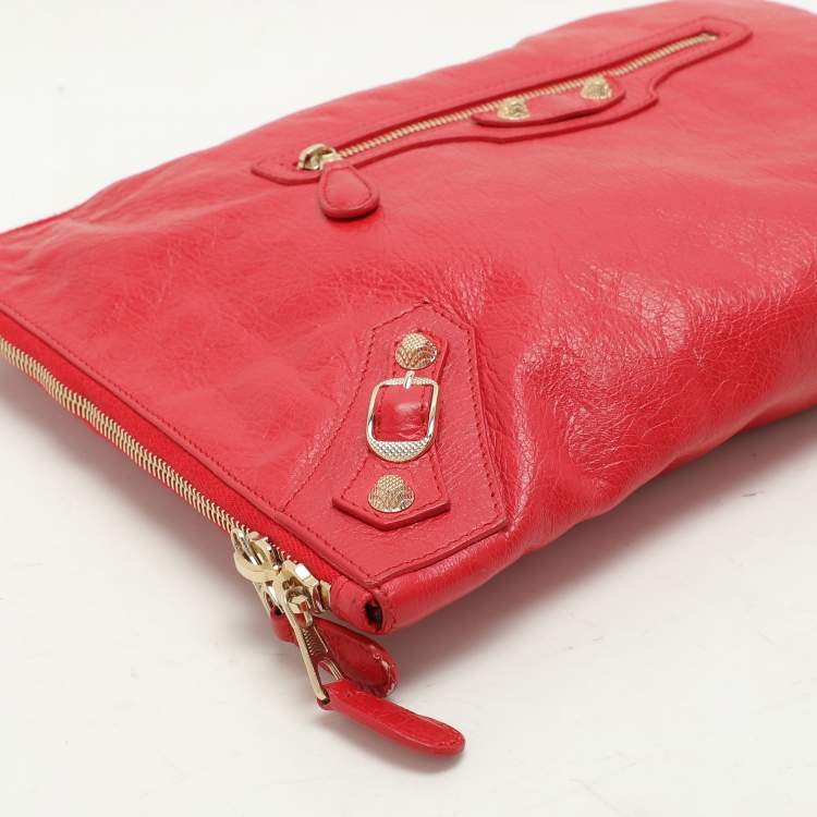 Pre Owned Balenciaga Red Leather Papier Clutch