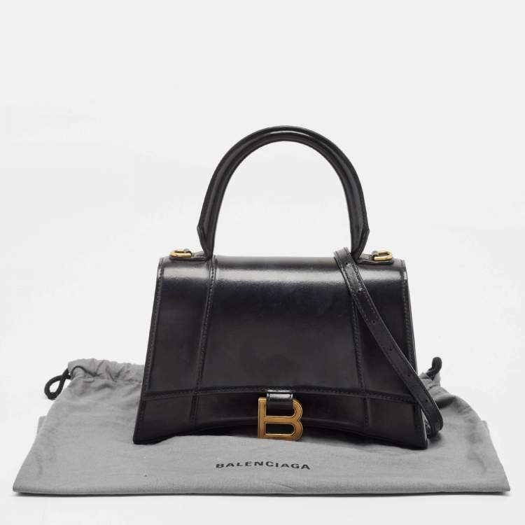 Pre Owned Balenciaga Black Leather Small Hourglass Top Handle Bag