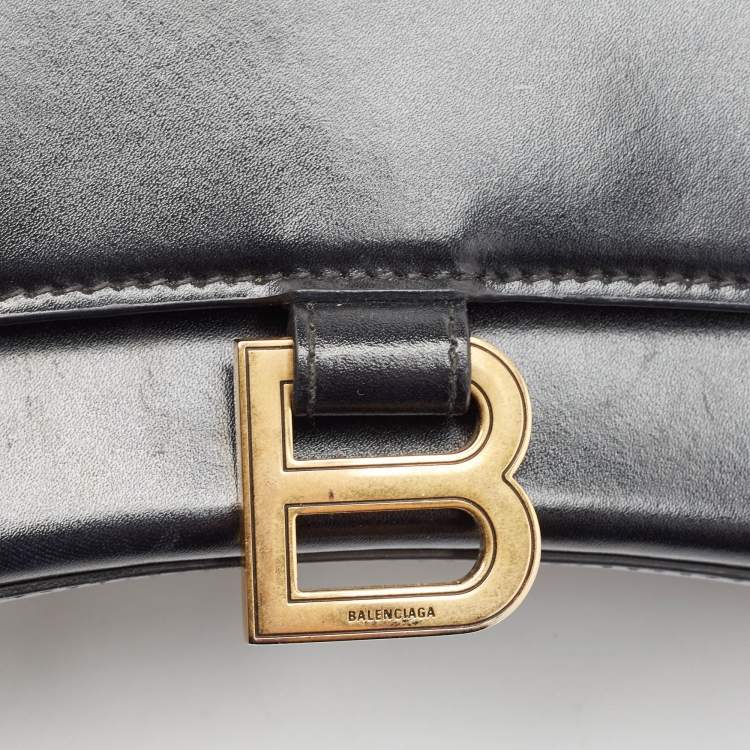 Pre Owned Balenciaga Black Leather Small Hourglass Top Handle Bag
