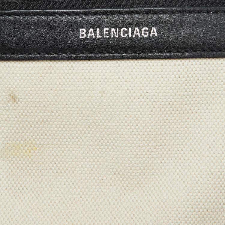 Pre Owned Balenciaga Off White/Black Canvas and Leather Small Cabas Tote