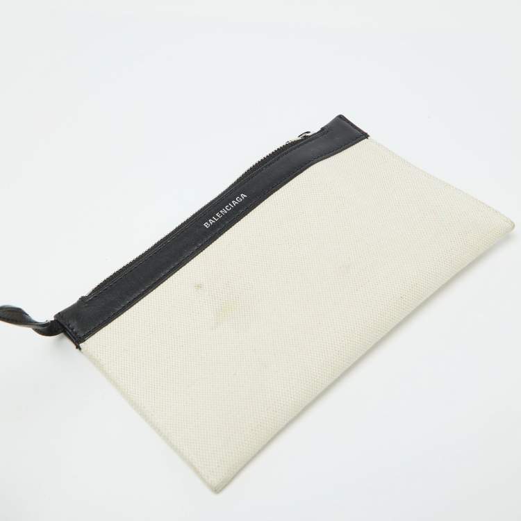 Pre Owned Balenciaga Off White/Black Canvas and Leather Small Cabas Tote