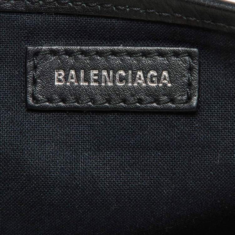Pre Owned Balenciaga Off White/Black Canvas and Leather Small Cabas Tote