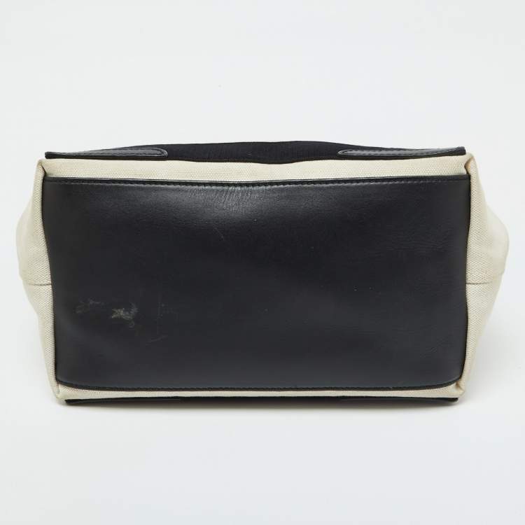 Pre Owned Balenciaga Off White/Black Canvas and Leather Small Cabas Tote