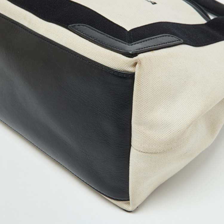 Pre Owned Balenciaga Off White/Black Canvas and Leather Small Cabas Tote