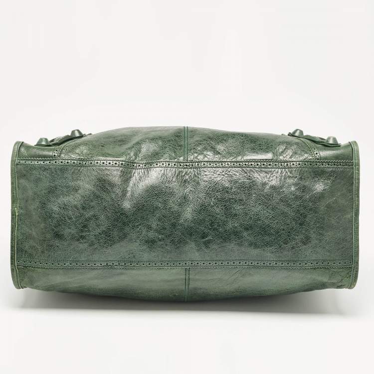 Pre Owned Balenciaga Green Leather Brogues Voyage Weekender Bag