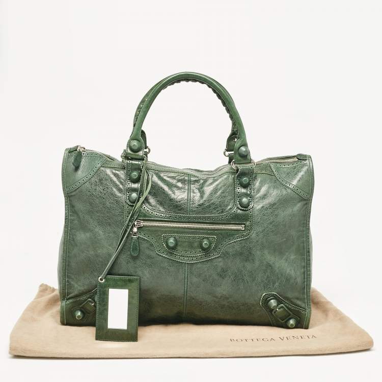 Pre Owned Balenciaga Green Leather Brogues Voyage Weekender Bag